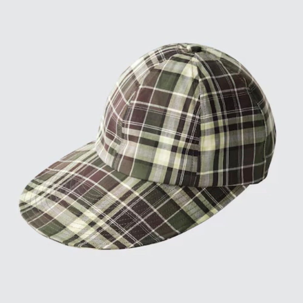 Uniqlo C UV Protection Long Brim Checked Cap Womens OSFA Green Plaid Minimalist